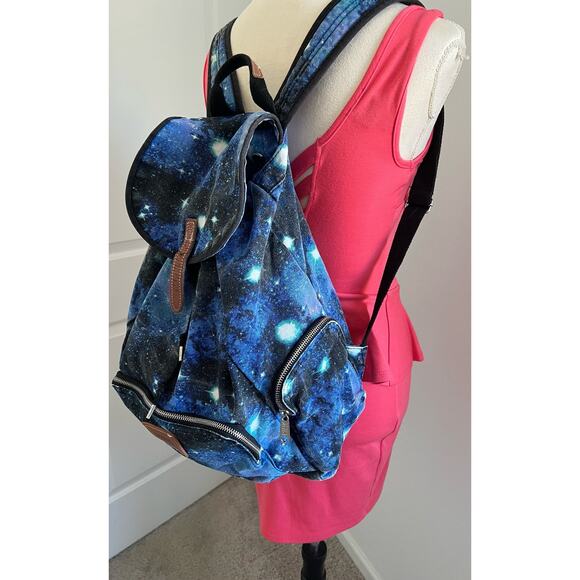 Victoria’s Secret PINK Galaxy Celestrial Blue Canvas Backpack Book Bag Weekender - Picture 2 of 15